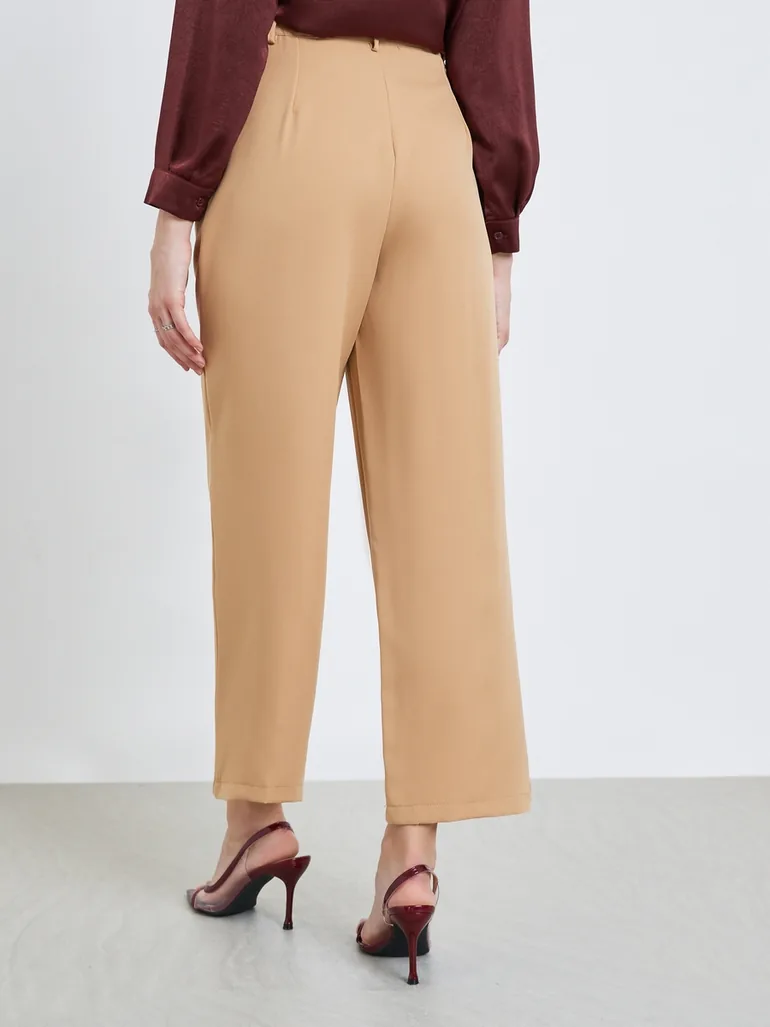 Women Beige Straight Leg Trousers - 3