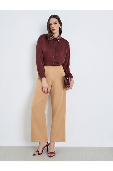 Women Beige Straight Leg Trousers