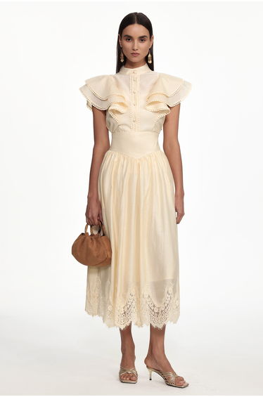 Mafalda Resort Flowy Short Sleeve Ruffle Woven Top and Skirt Set
