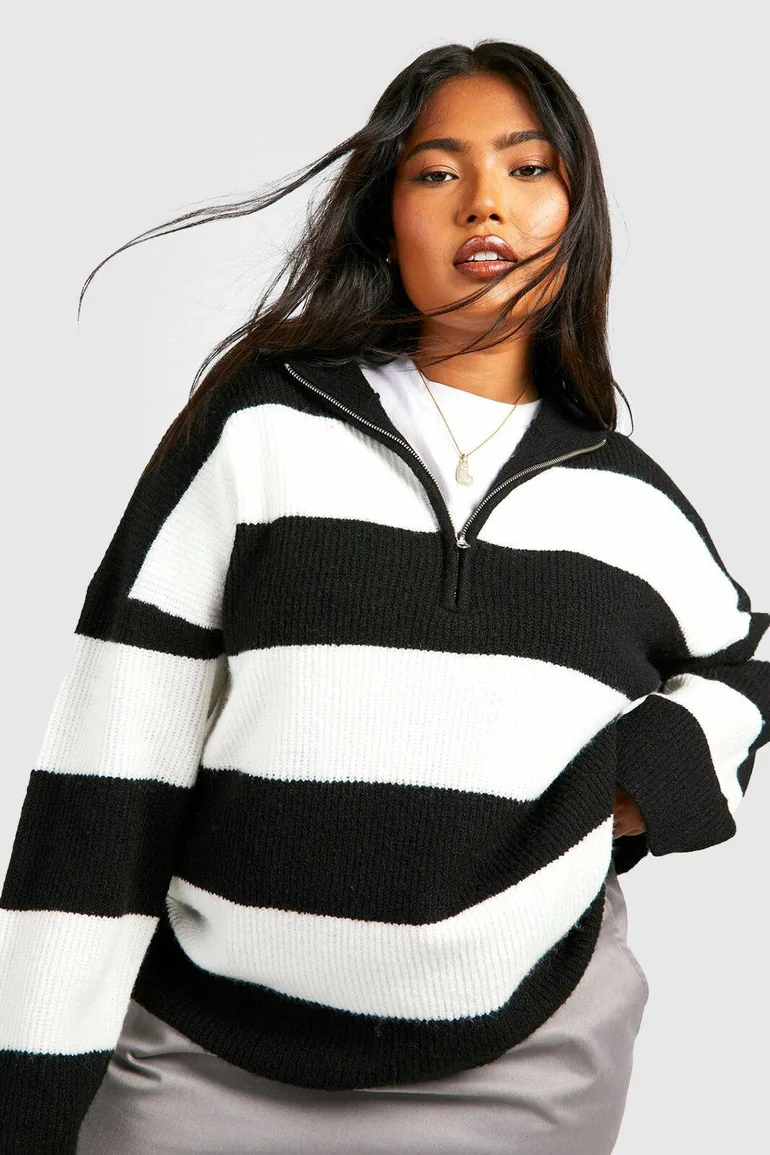 Plus Half Zip Soft Knit Jumper - black - 1