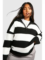 Plus Half Zip Soft Knit Jumper - black - 1