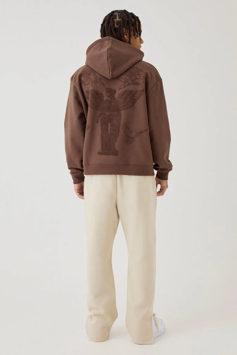 هودي بتصميم واسع عريض بطبعة منفوخة - بني - 2