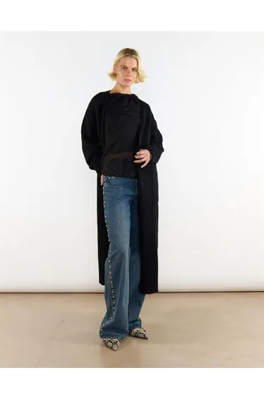 Black Long Cardigan With Pocket