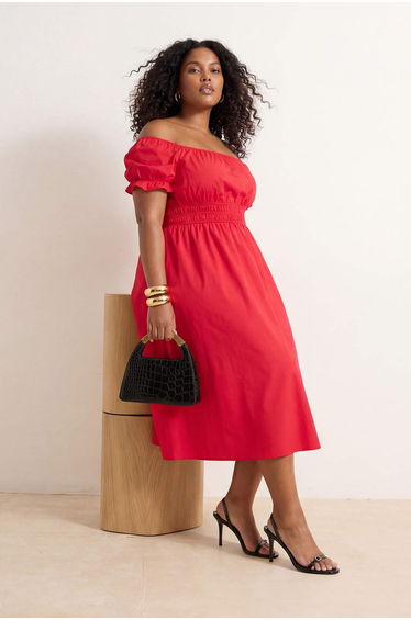 Red Finike Woven Plus Size Dress