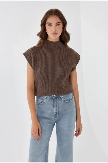 Half Turtleneck Knit Vest Sweater