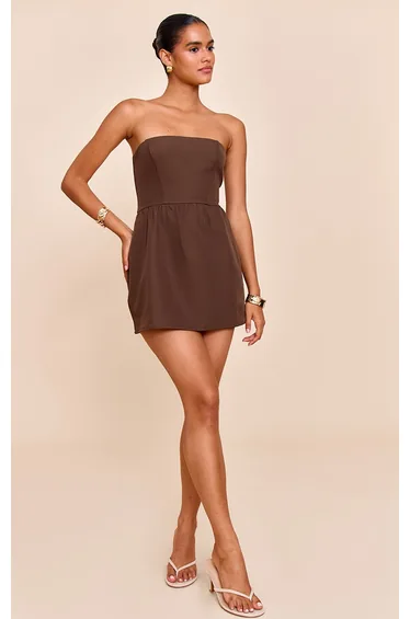 Charcoal Woven Bandeau Pocket Detail Shift Dress