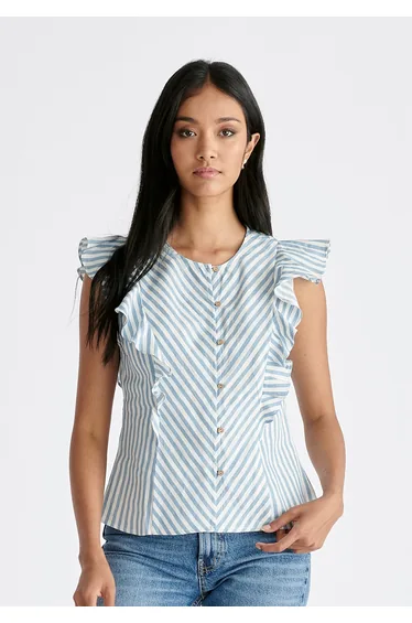 Striped Frilled Cotton Blouse