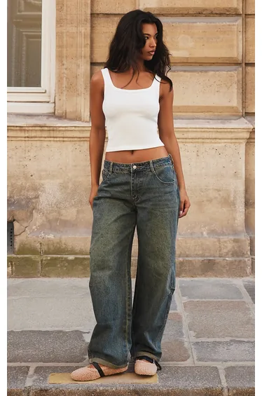 Vintage Turn Up Hem Barrel Style Jeans