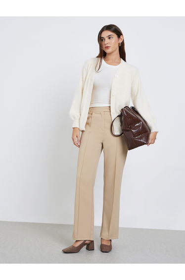 Off White Regular Fit Fuzzy Yarn Cardigan
