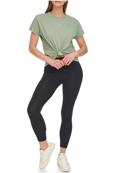 Metallic Bubble Logo Knot Front Tee Olive