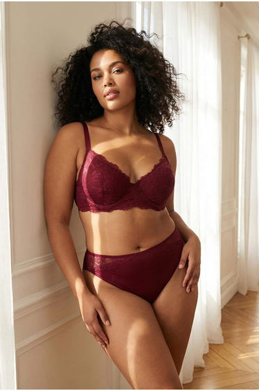 Dark Cherry Lace Covered Knitted Suspender Underwear Set