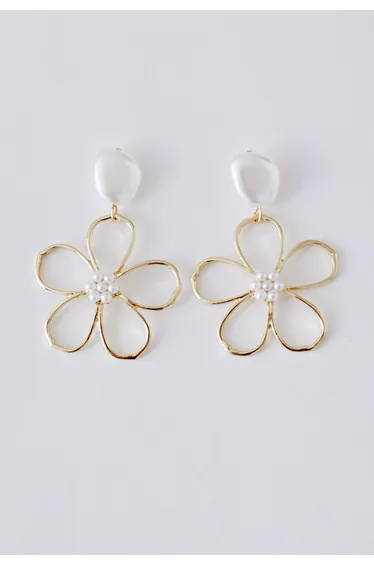 Pearly Hollow Out Floral Earrings