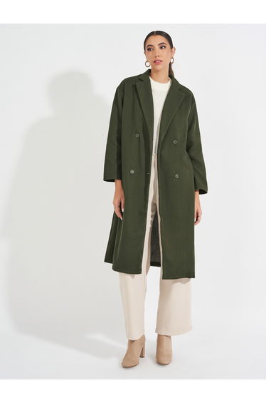 Regular Fit Double Breasted Wool Like Coat
