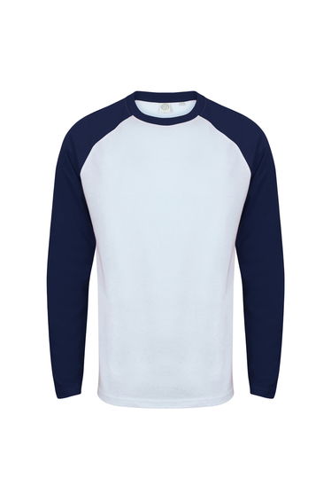 Skinnifit Mens Raglan Long Sleeve Baseball T-Shirt - White /Oxford Navy