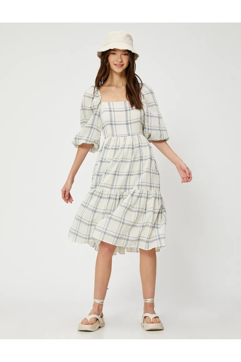 Navy Ruched A-Line Midi Smock Dress - 2