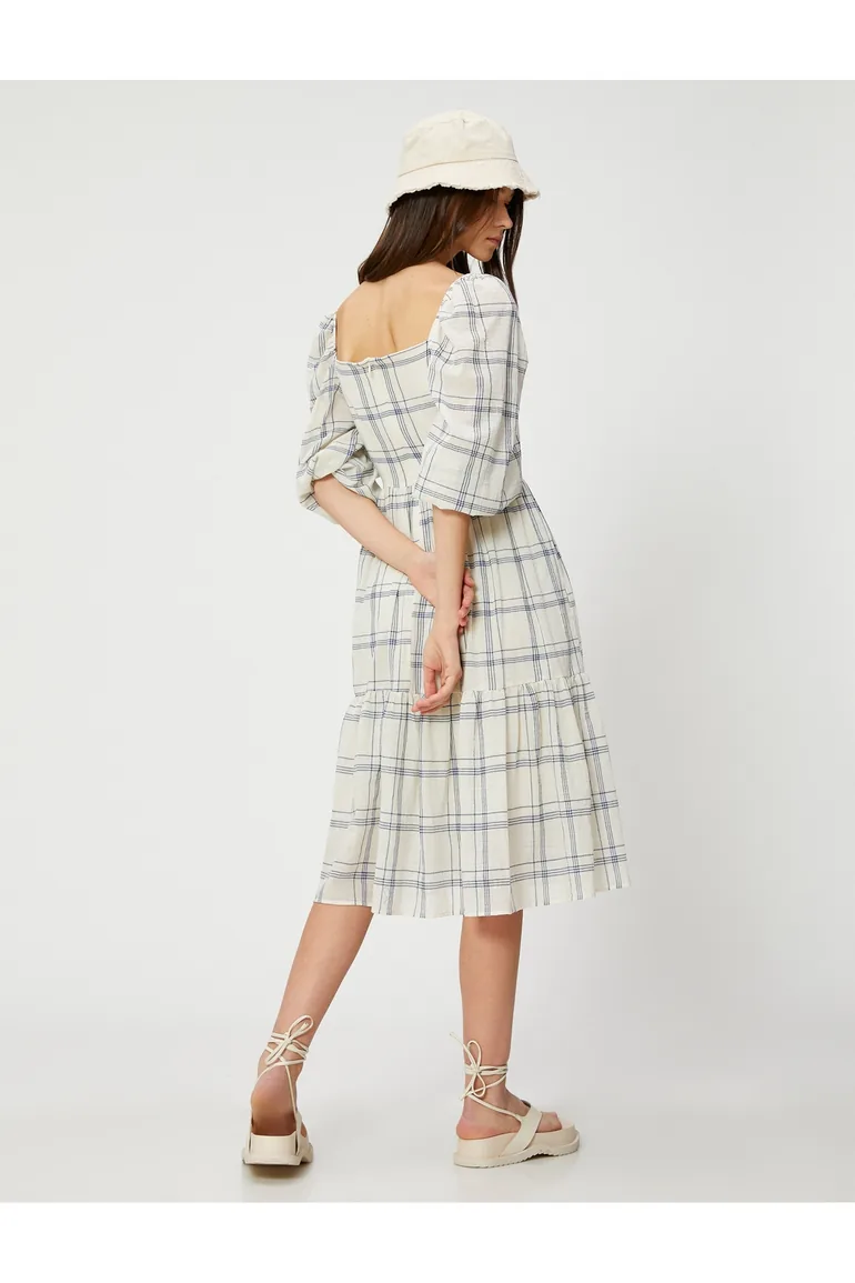 Navy Ruched A-Line Midi Smock Dress - 3