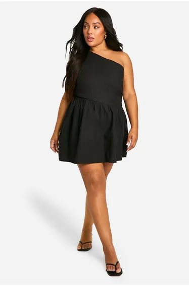 Plus One Shoulder Cut Out Skater Dress