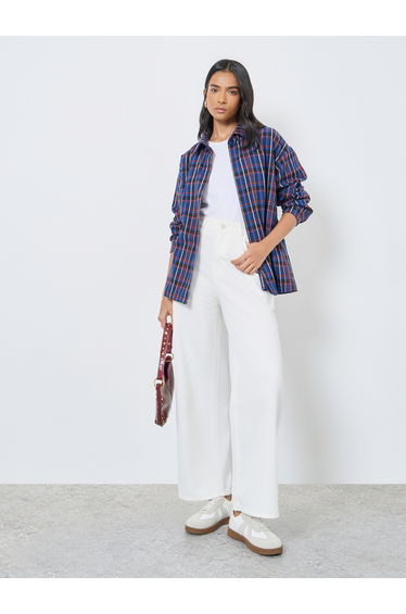 Checked Buttoned Oversized Shirt