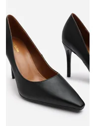 Mireille Wide Fit Black Faux Leather Stilleto Court Heels - 5