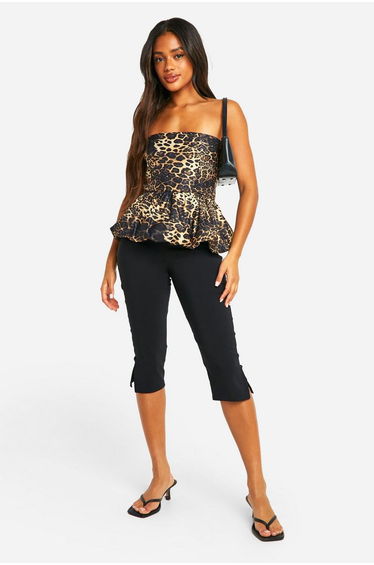 Woven Puff Ball Leopard Peplum Top - leopard
