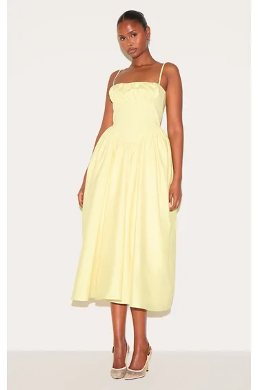 Lemon Ruched Bust Corset Strappy Midaxi Dress