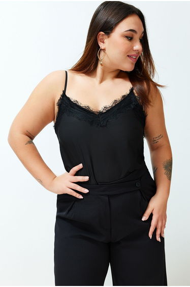 Black Lace Detailed Woven Blouse