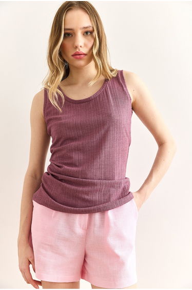 Women's Dusty Rose U-Neck Ribbed Textured top