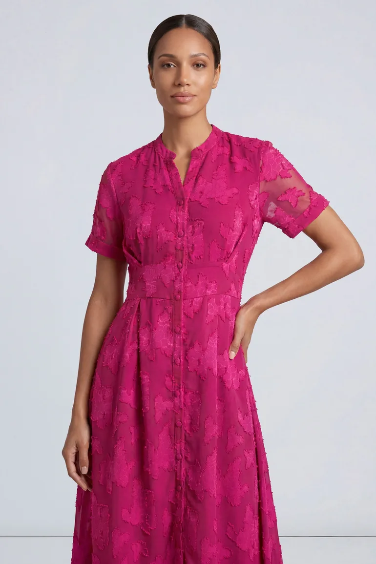 Floral Jacquard Button Down Midi Dress - 1