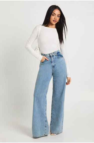 Slinky Bow Back Detail Long Sleeve Bodysuit - ivory