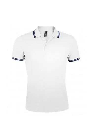 SOLS Mens Pasadena Tipped Short Sleeve Pique Polo Shirt - White/Navy