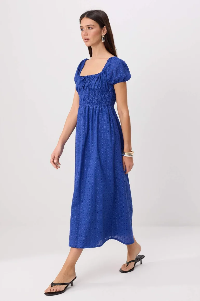 Saks Textured Balloon Sleeve Maxi Woven Dress