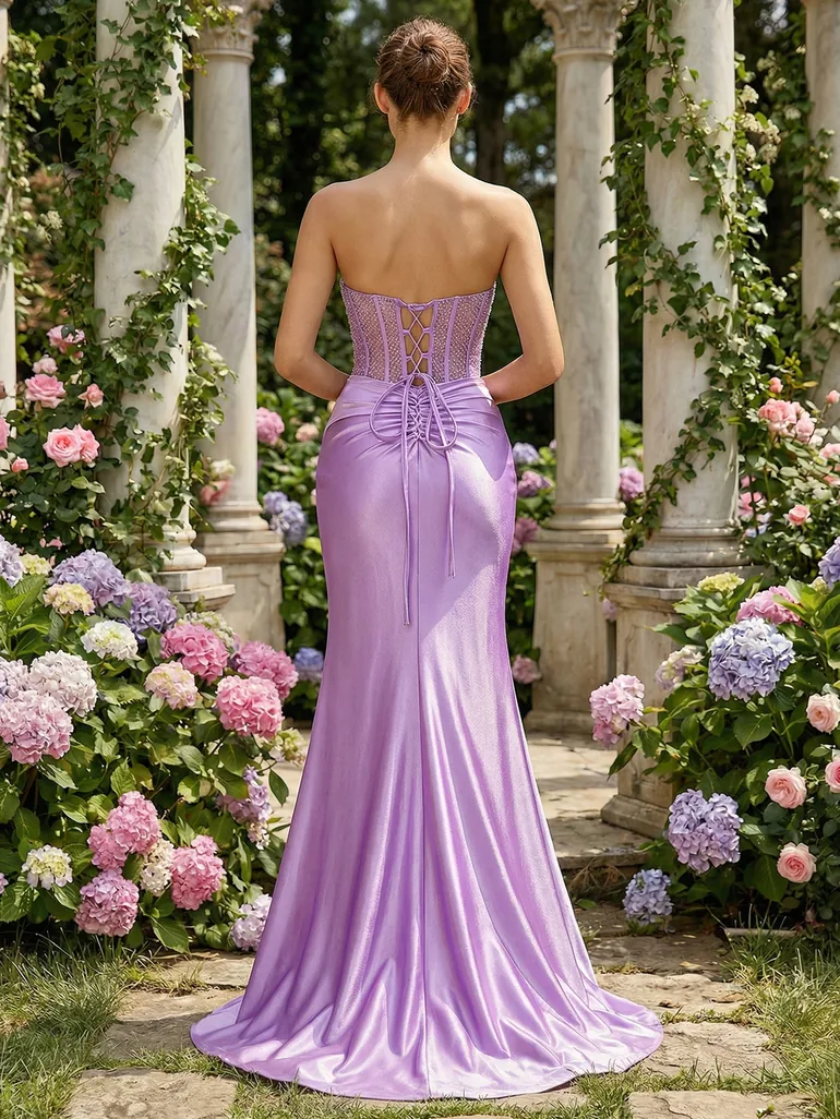 Leely Women's Elegant Strapless Sleeveless Prom Dress - 1