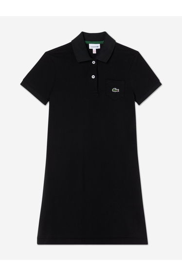 Lacoste Girls Logo Pocket Polo Dress in Black