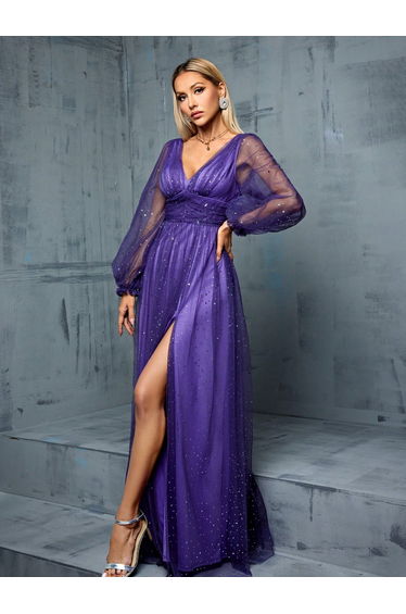 Leely Elegant V Neck Bishop Sleeve Bridesmaid gowns