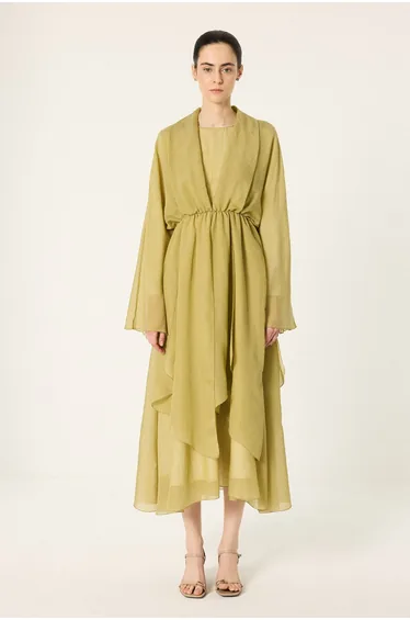 ASYMMETRICALLY CUT BELTED DRESS