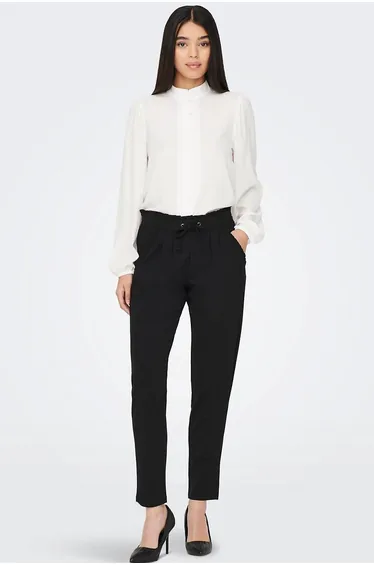 Slim Fit Trousers with Ruffled Waist