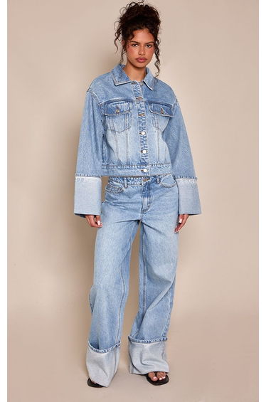 Mid Blue Deep Turn Up Hem Jeans