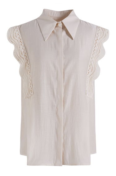 Effortless Crochet Lace Trim Sleeveless Top in Cream for Office Look & Casual Occasions product thumbnail 4