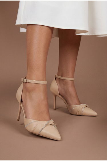 Valaine Satin Diamante Twist Stiletto Heel Court Shoes