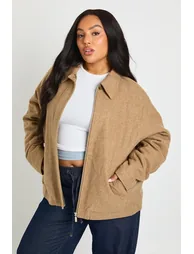 Plus Wool Look Oversized Jacket - tan