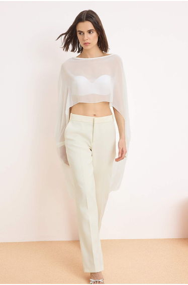 White Plain Boat Neck Sleeveless Woven Chiffon Party Blouse