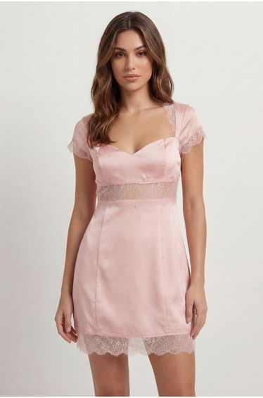 Satin Lace Insert Mini Dress