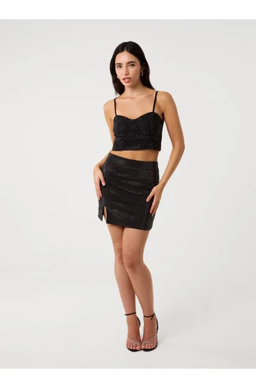 Split Front Diamante Mini Skirt