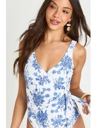 Floral Print Tummy Control Wrap Detail Swimsuit - 2