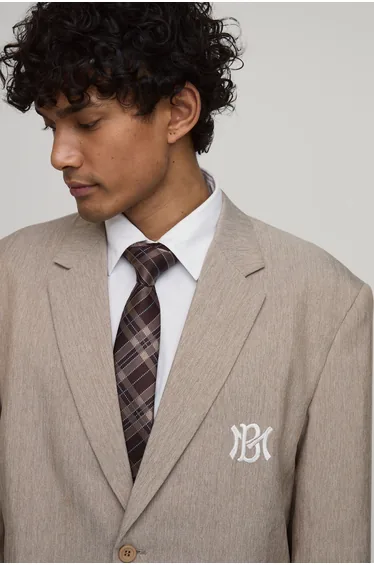 Herringbone Embroidered Oversized Blazer - taupe