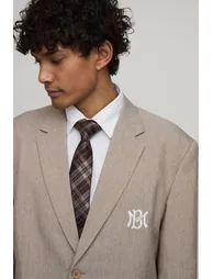 Herringbone Embroidered Oversized Blazer - taupe - 1