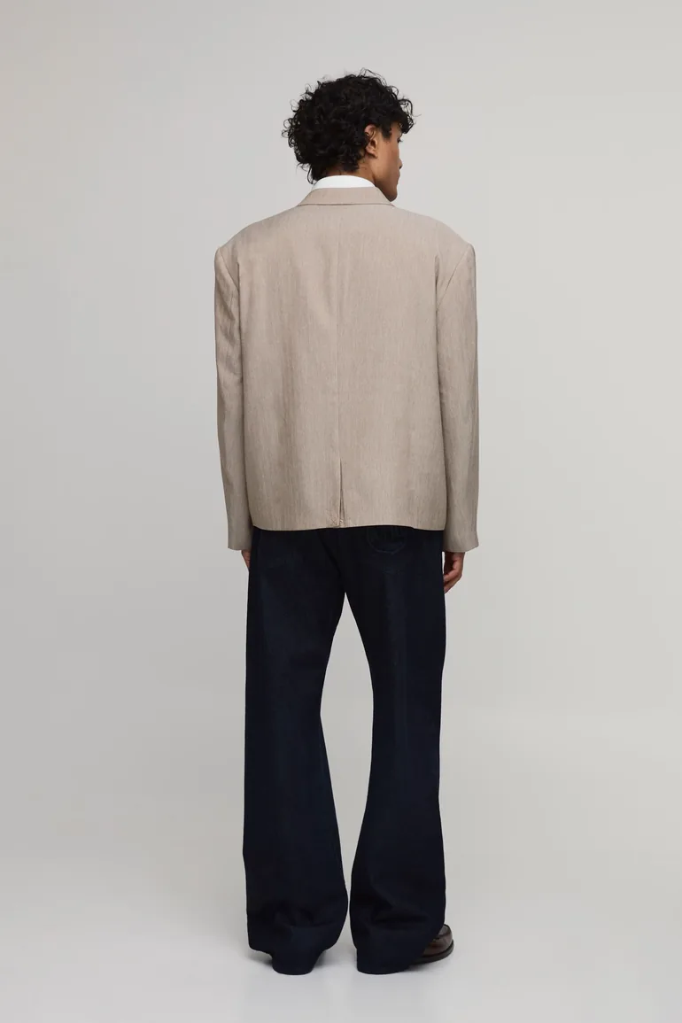 Herringbone Embroidered Oversized Blazer - taupe - 2