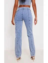 Tall Light Blue Wash Zip Detail Straight Leg Jeans - 2