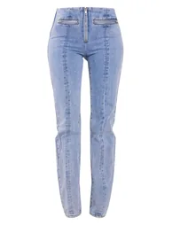 Tall Light Blue Wash Zip Detail Straight Leg Jeans - 4