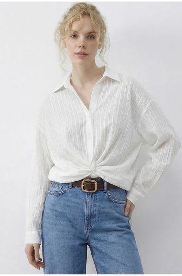 LUCCI Loose Fit Striped Shirt with Tie Detail